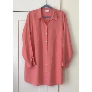 J.Jill Love Linen Women’s Coral Button Down Shirt Tunic Top Size L